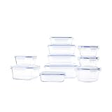 Amazon Basics - Glasbehälter für Lebensmittel, mit Deckel, 20er-Pack (10 Behälter + 10 Deckel), BPA-freie, Transparent Blau