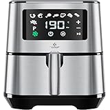 KESSER® XXL 5,5 Liter Heißluftfritteuse Edelstahl | inkl.Brotbackkorb | 1700W Friteuse Fritteuse Airfryer | Touch Display | 8 Programmen | ohne ÖL | Backofen | Heißluft | Grill | Fettfrei Silber