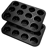 Fousenuk Muffinform, 2er-Pack Karbonstahl Muffinblech für 12 Muffins, Antihaftbeschichtet Backform, Muffinform Blech, Muffinblech 12er, form Muffinbackformen Backblech