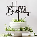 Happy Birthday Tortendeko Geburtstag, Glitter Cake Topper aus Holz Tortendeko, Kuchen deko Schwarz, Alles Gute Zum Geburtstag Kuchen Deko
