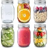 volila Mason Jar mit Deckeln - 490 ml Mehrzweck-Einmachgläser für Overnight Oats, Einlegen, Einmachen, Konservieren und Mahlzeitenvorbereitung - Luftdichte Einweckgläser (6er Pack - Normaler Deckel)