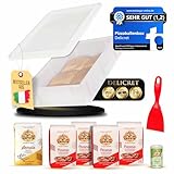 DELICRET - Starter-Kit Pizzateig | 4x Caputo Pizzeria + 1x Caputo Semola + 1x Trockenhefe + 1x Pizzaspachtel + 1x Pizza Box mit Deckel & Flyer mit Original Teig Rezept | Gärbox