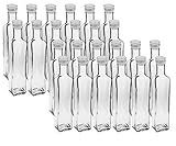 12 leere Glasflaschen Flaschen Maraska 250ml & ETIKETTEN zum Beschriften incl. Schraubverschluss Silber, Eckig, zum selbst Abfüllen Likörflasche Schnapsflasche