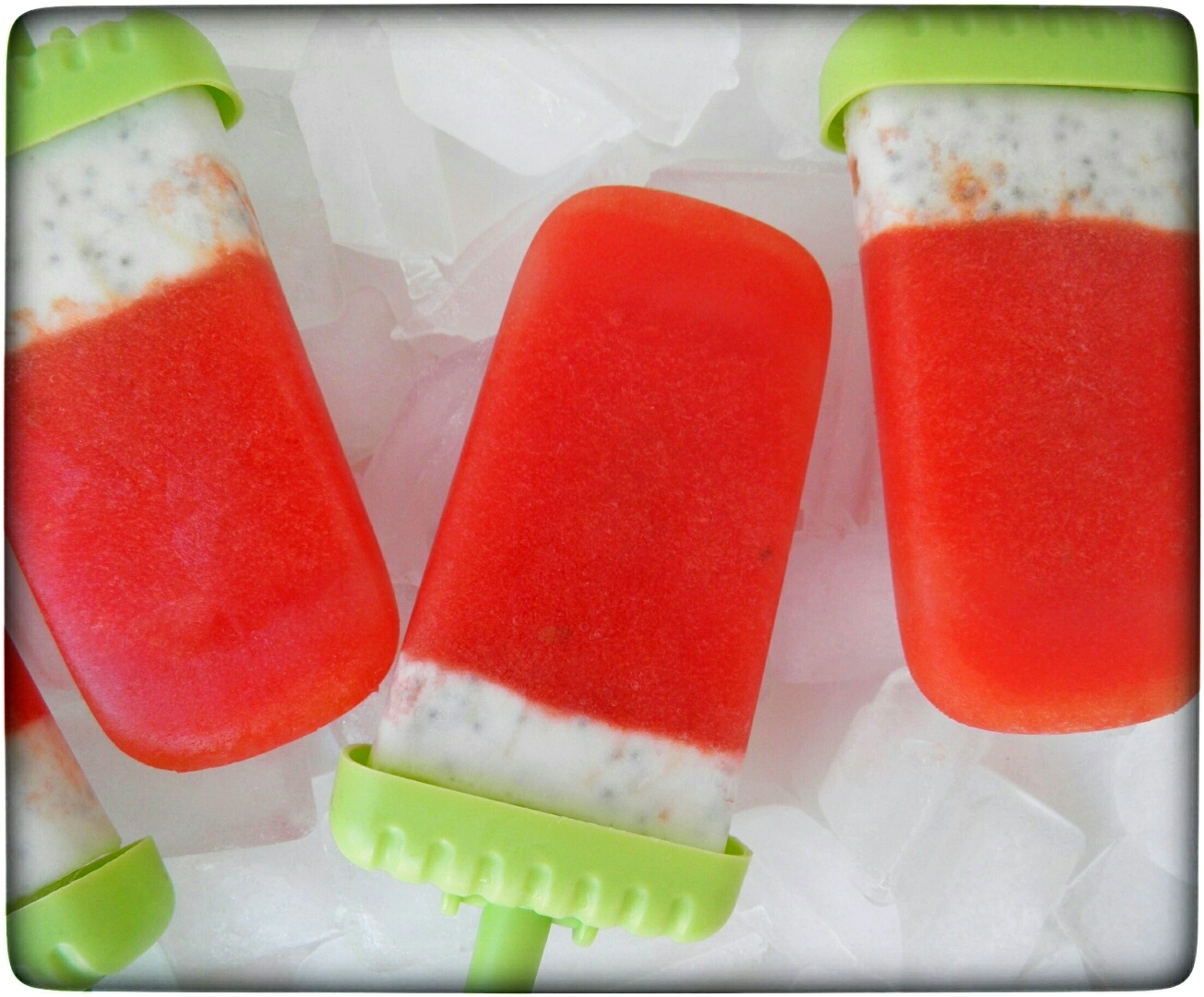 Erfrischende Melone-Kokosmilch-Chia Popsicles....Kalte Frucht am Stiel