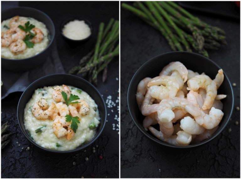 Parmesan-Risotto mit Spargelspitzen und Garnelen - Wiewowasistgut