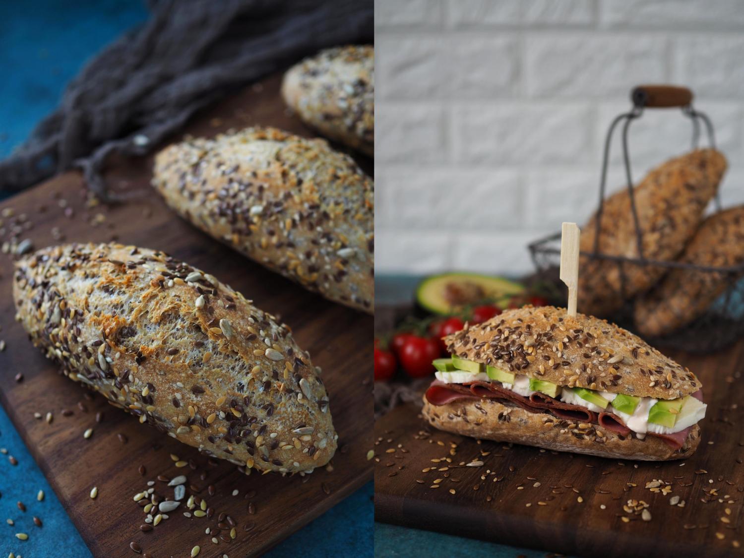 Pastrami-Sandwich mit selbstgemachten Vollkorn-Baguettebrötchen ...