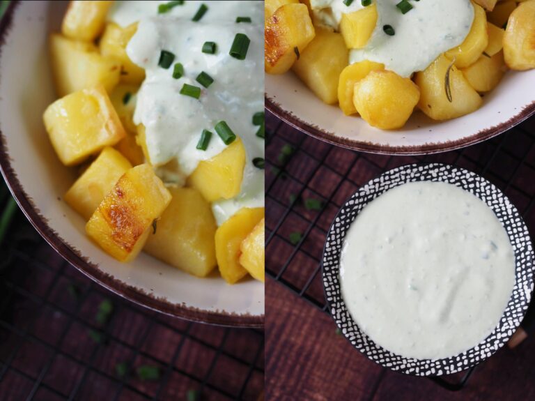 Ofenkartoffeln mit Joghurt-Feta-Knoblauch-Dip - Wiewowasistgut